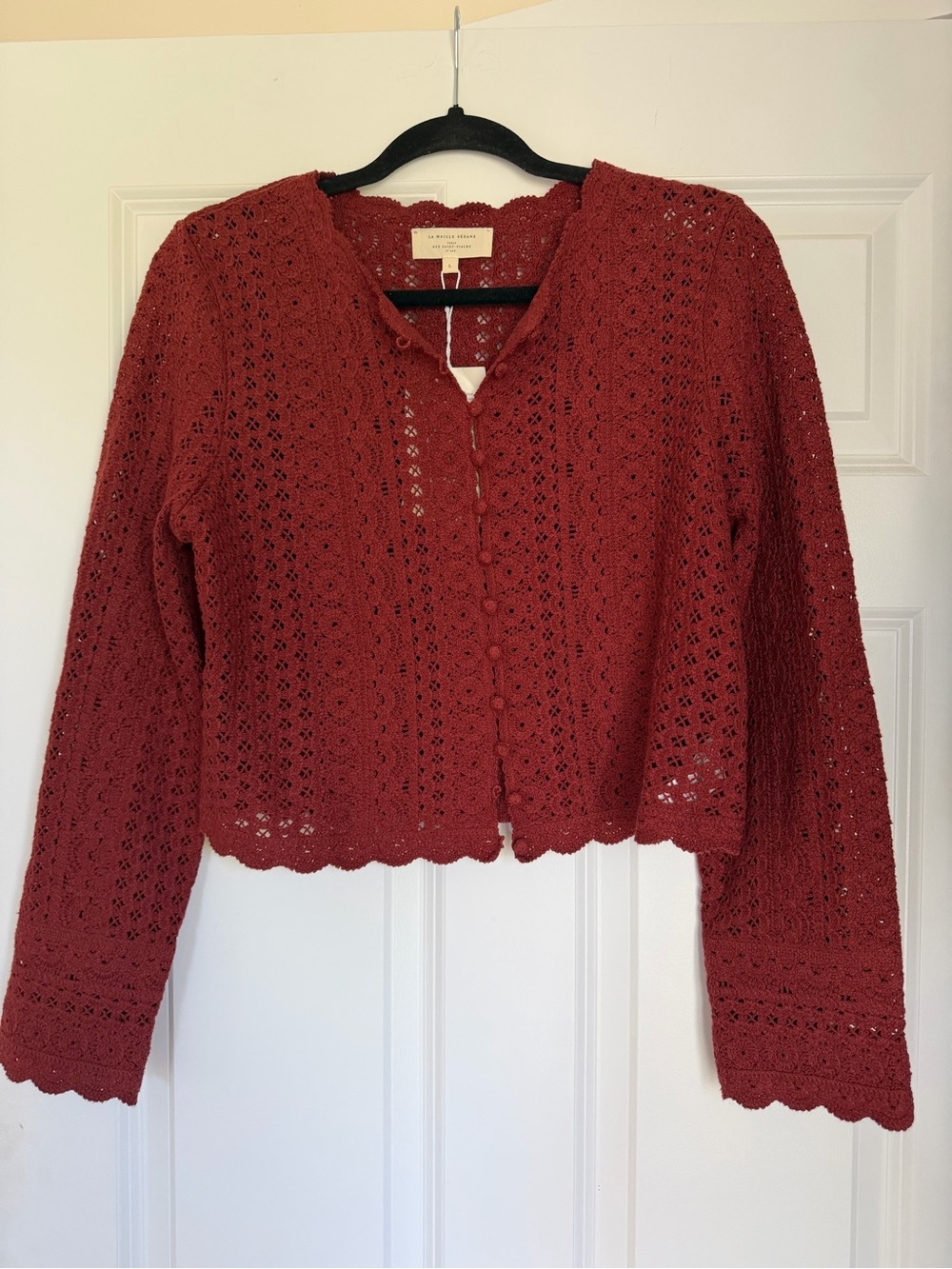Sézane Noelie Cropped Knit Button-Front Sweater in Brick size L (label says XL) - Picture 2 of 4